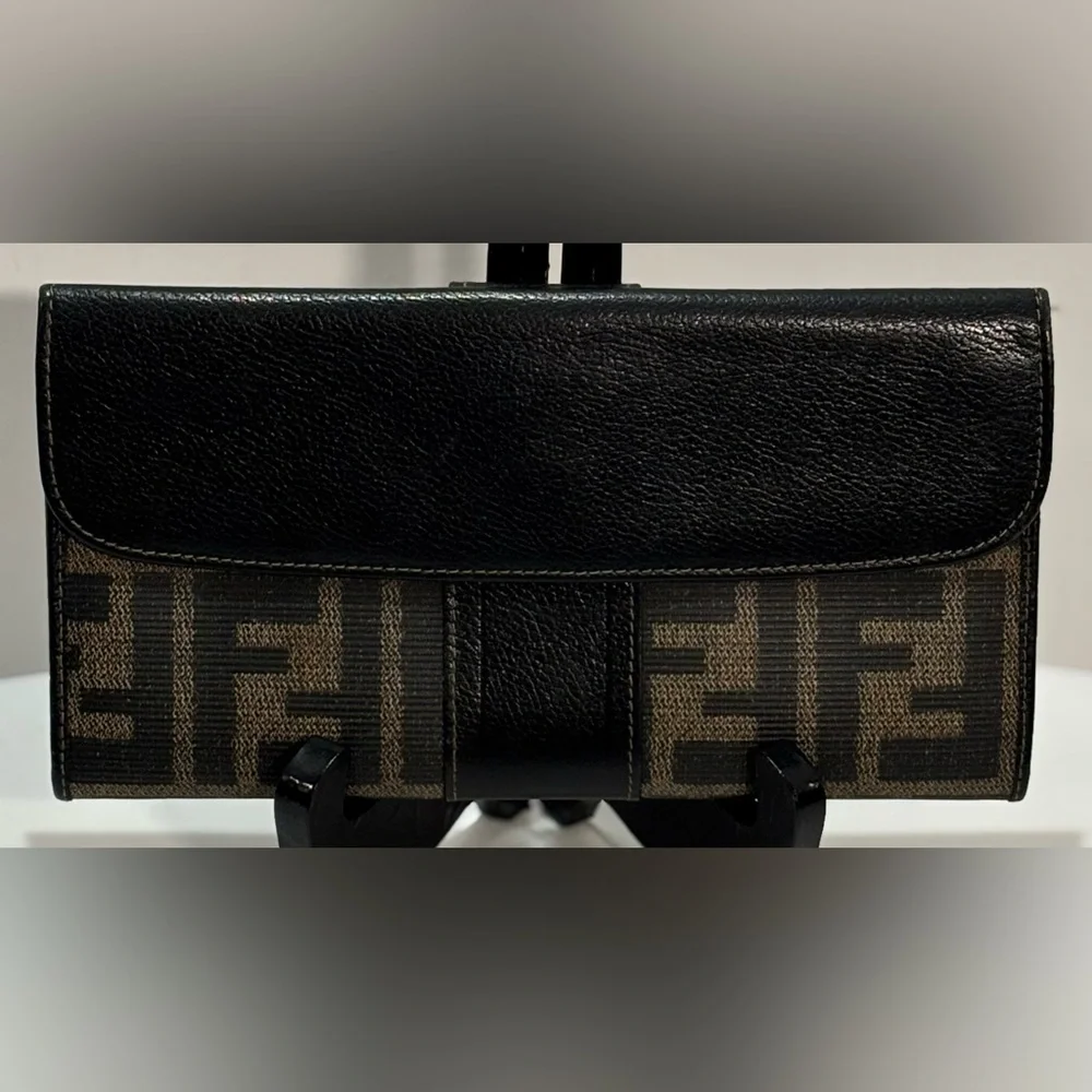 Vintage Fendi Zucca Monogram FF Logo Wallet with COA